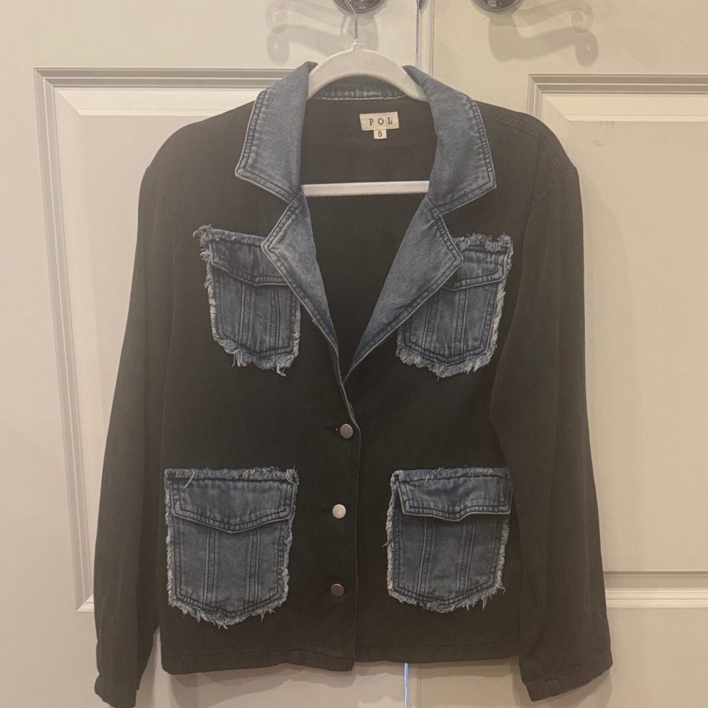 POL Black Jacket with Denim Accents